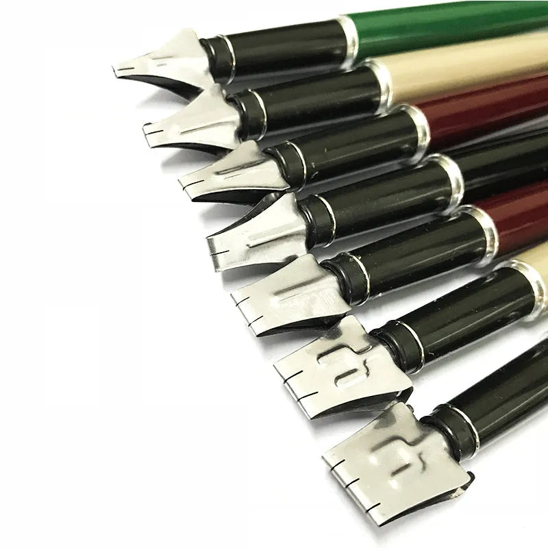 Right Point 7-piece calligraphy pen set with black ink, stainless steel tips, plastic metal penholders, widths 2MM to 11MM