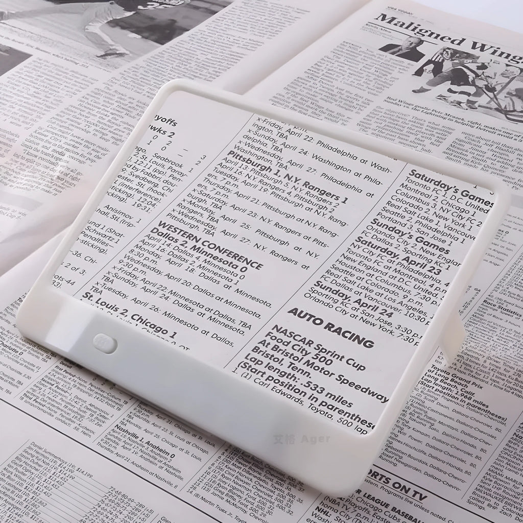 Black handheld 3x magnifying glass with built-in white LED light on a PVC handle.
