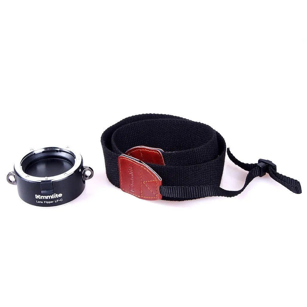Aluminium alloy Nikon E-mount lens flipper dual holder with cotton shoulder strap for quick lens switching