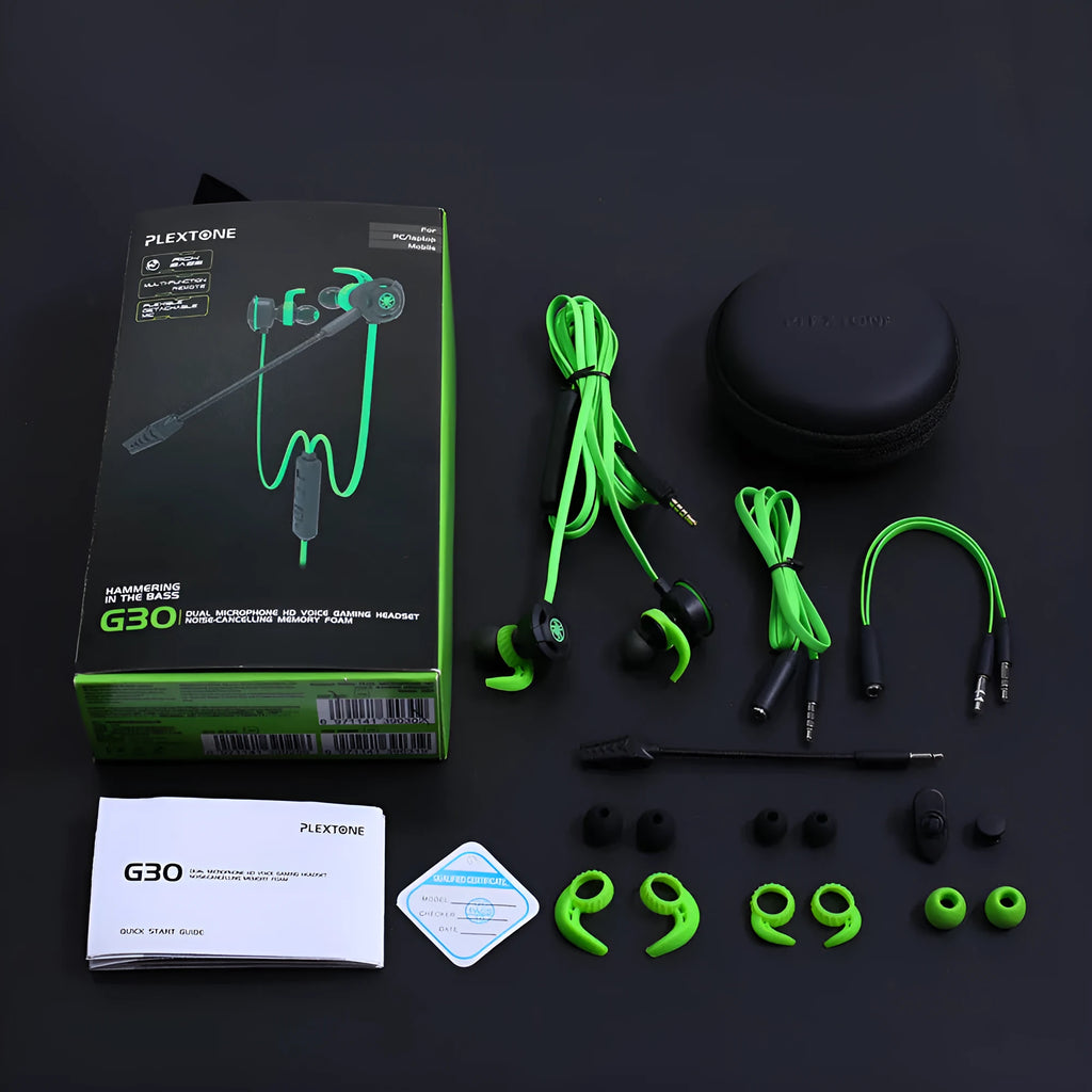 Shuangmai wired computer gaming headset with in-ear design and 1.5 cm cable in black, green, or red