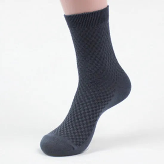 Men's bamboo fibre socks showing small square pattern in five colour options