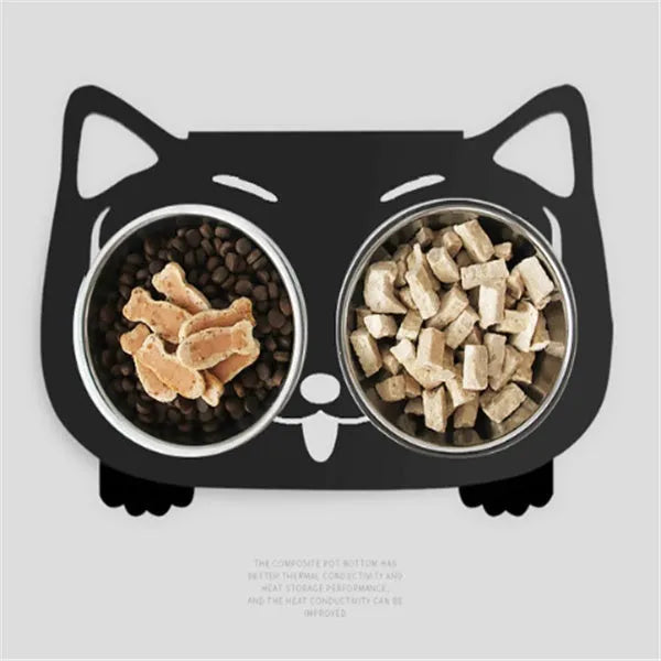 Anti-falling stainless steel pet feeding bowl in black with inclined design