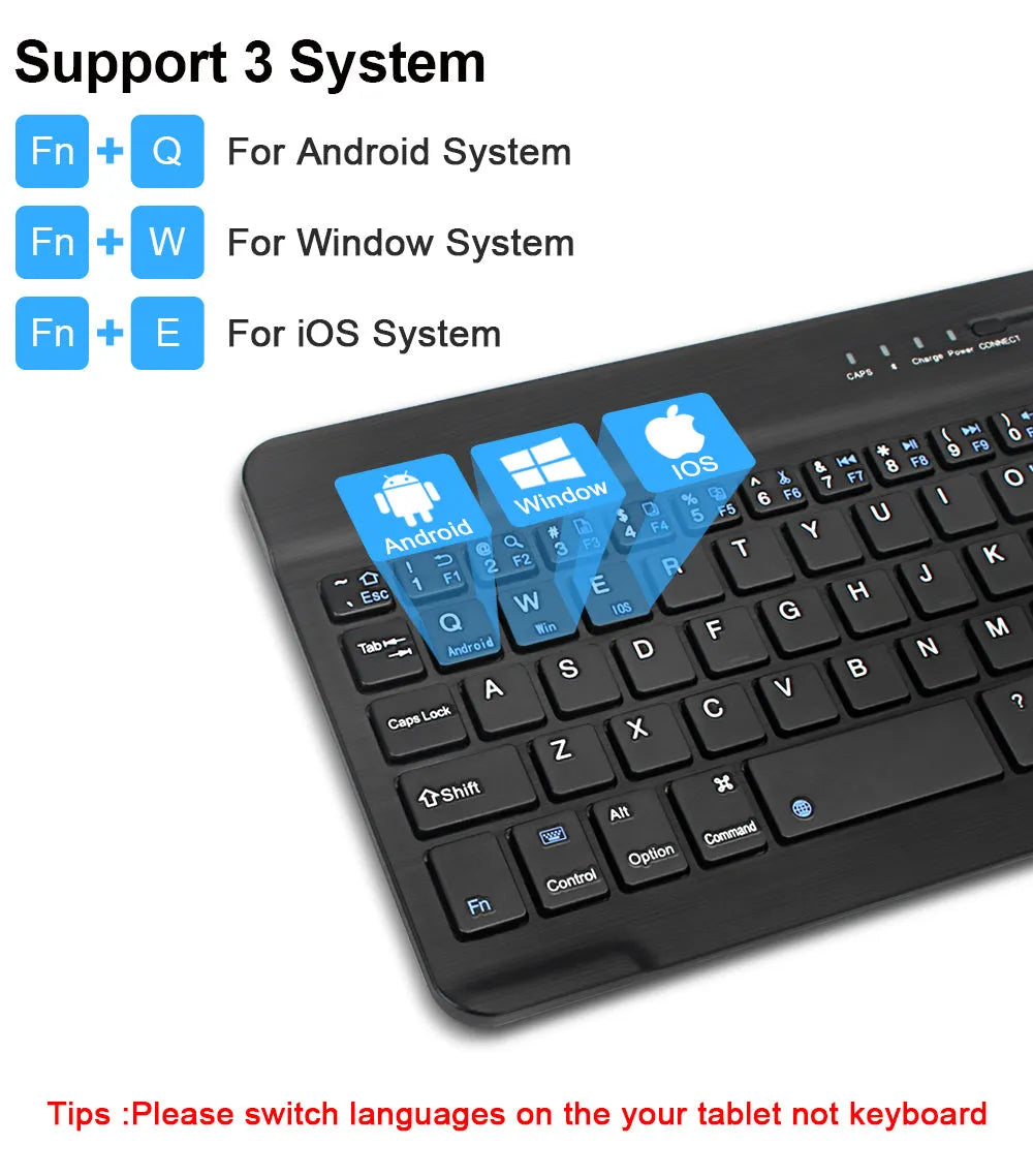 Mini Bluetooth wireless keyboard in black or white with 10-inch and 7-inch size options