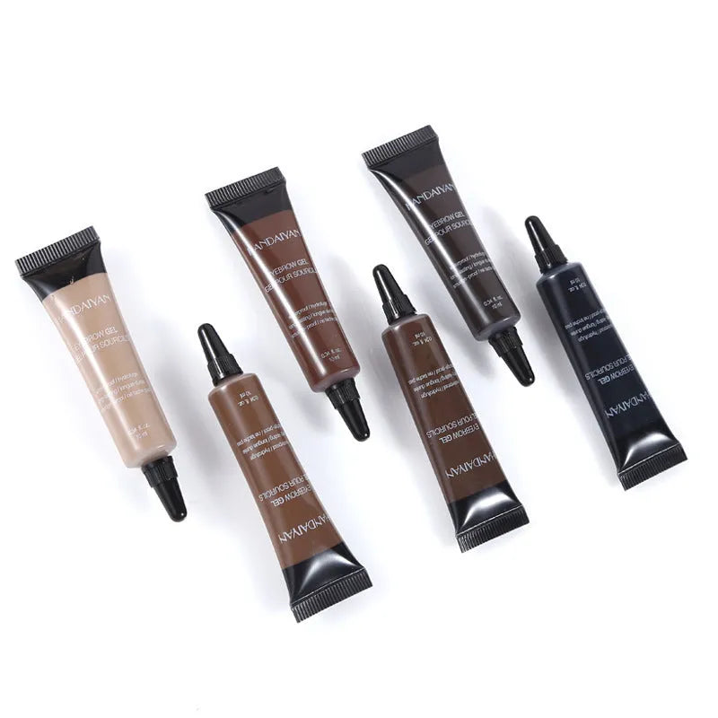 Eyebrow henna gel cream with brush, available in six shades including black and brown, waterproof long-lasting formula