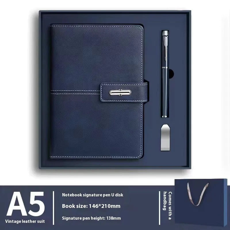 A5 notebook with PU leather cover in choice of colours including black, red, green, blue and orange.
