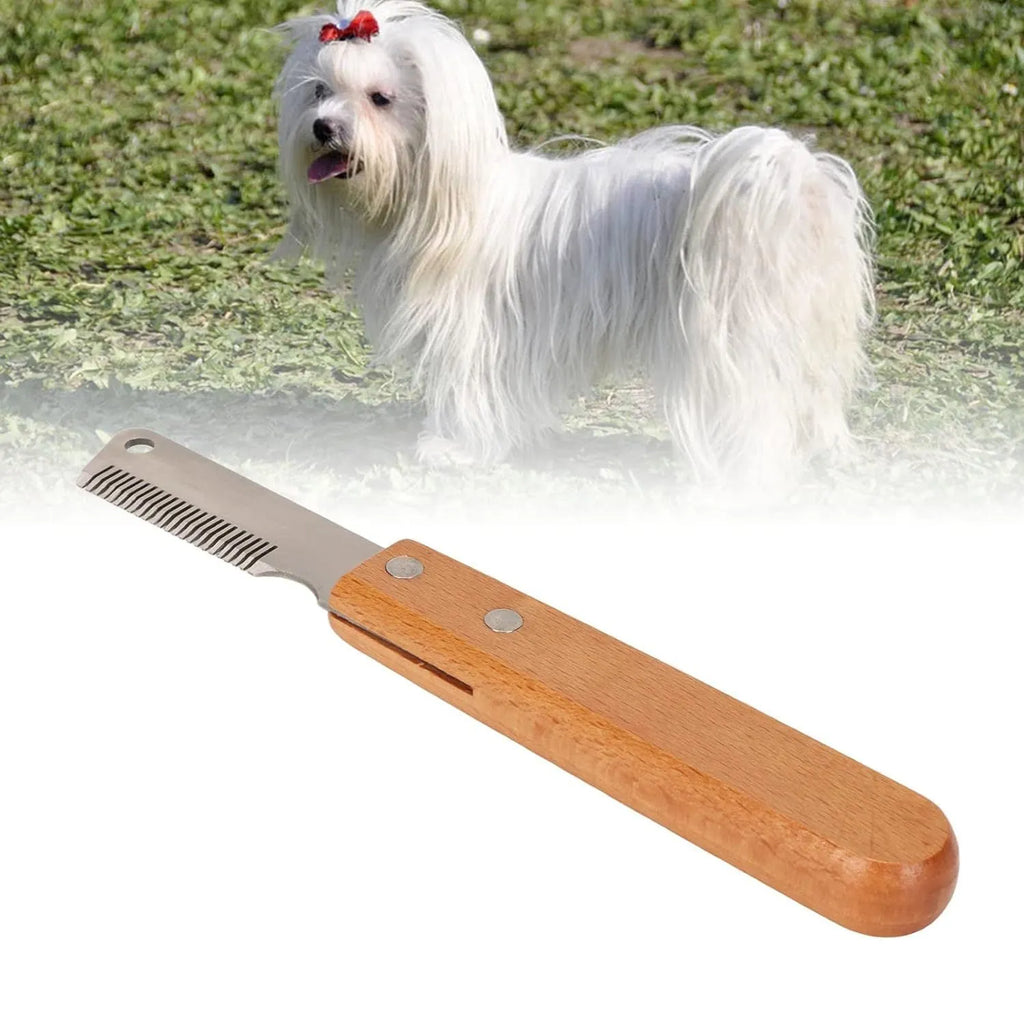 Pet stripping comb with wood handle in two sizes for dog and cat grooming