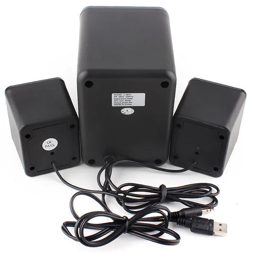 Green 2.1 USB computer speaker with glowing colourful LED lights showing USB and 3.5mm ports