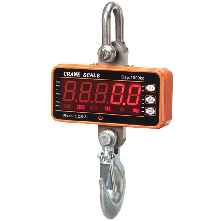 Orange electronic crane scale with digital display for 500kg industrial weighing