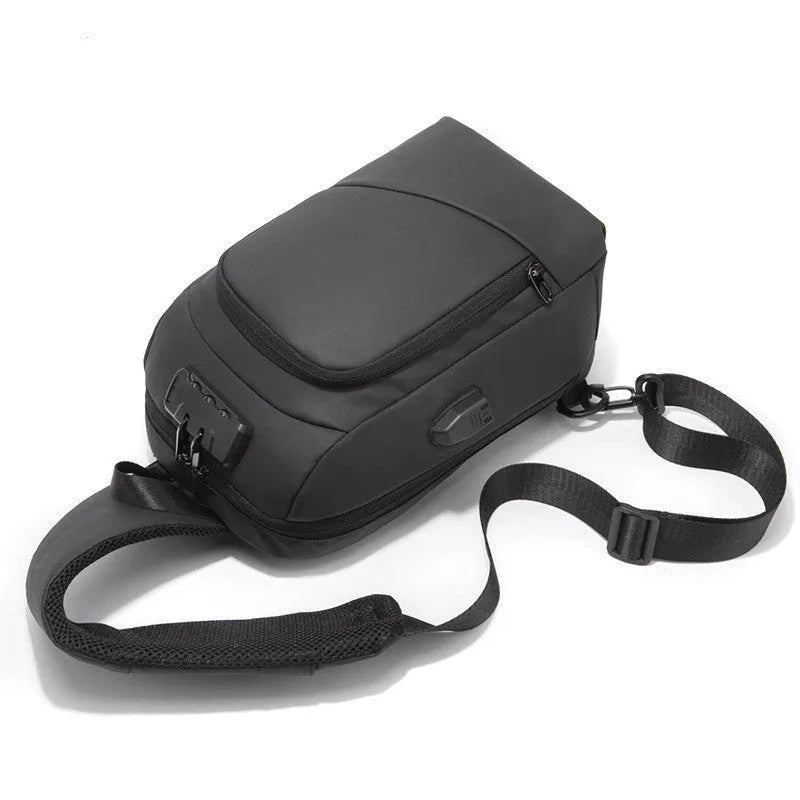 Anti-theft lock chest bag shoulder bag USB charging crossbody bag black Polyamide