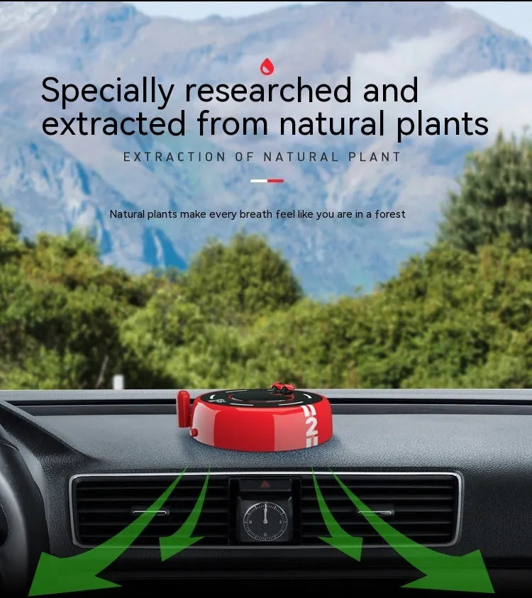 Round car-shaped solar aromatherapy decoration for vehicle interiors in choice of colours