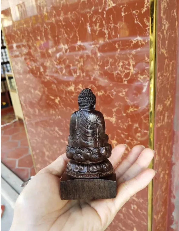 Pure natural black wood carving of Sakyamuni Buddha, 30cm height, for home or office ornament