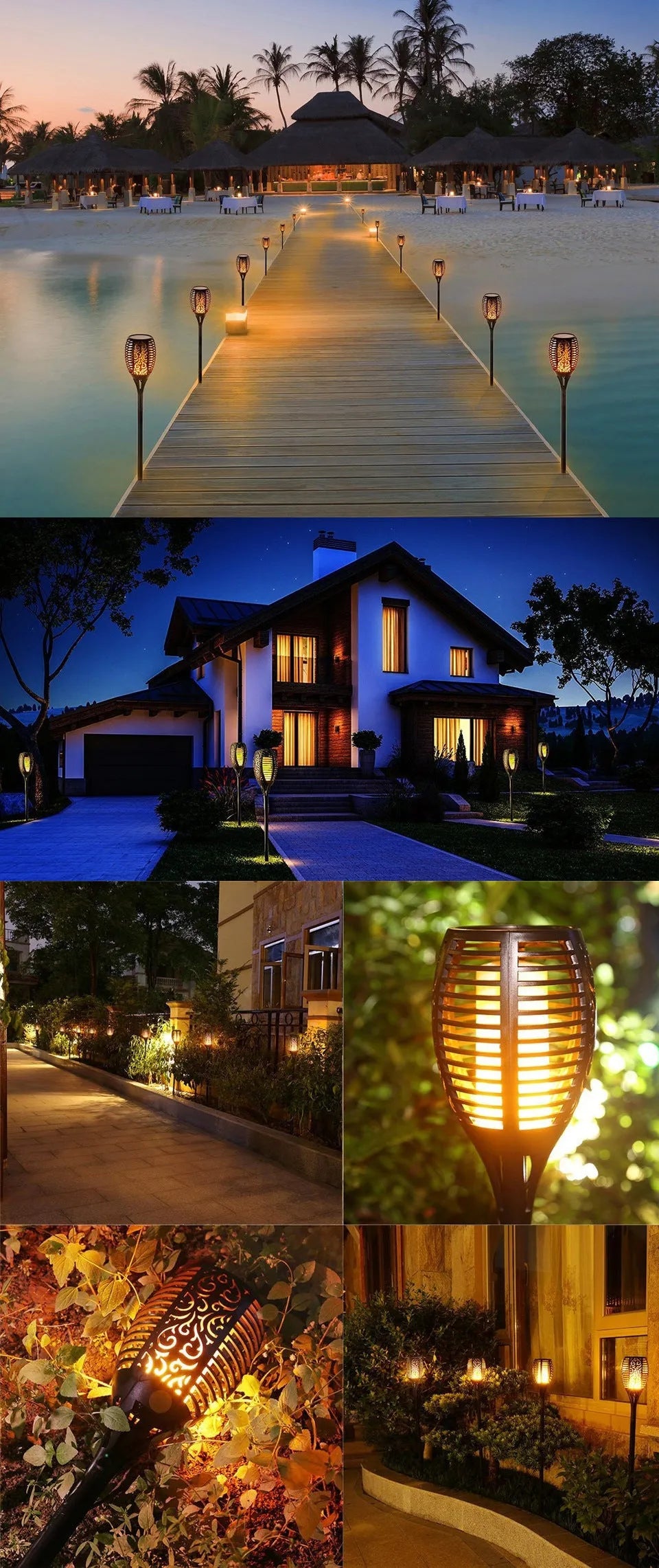83cm black LED solar flame flickering lawn lamp with realistic dancing warm white light effect and ground spike