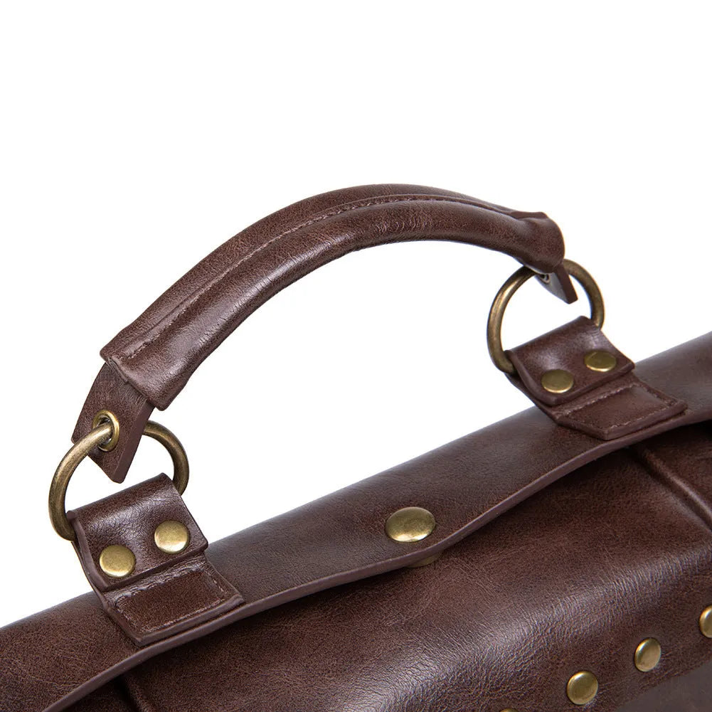 Bronze steampunk shoulder bag with industrial retro styling and horizontal square shape