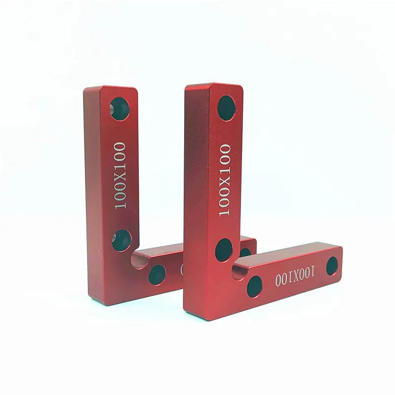 Aluminium right angle positioning block for woodworking jigsaw fixtures.