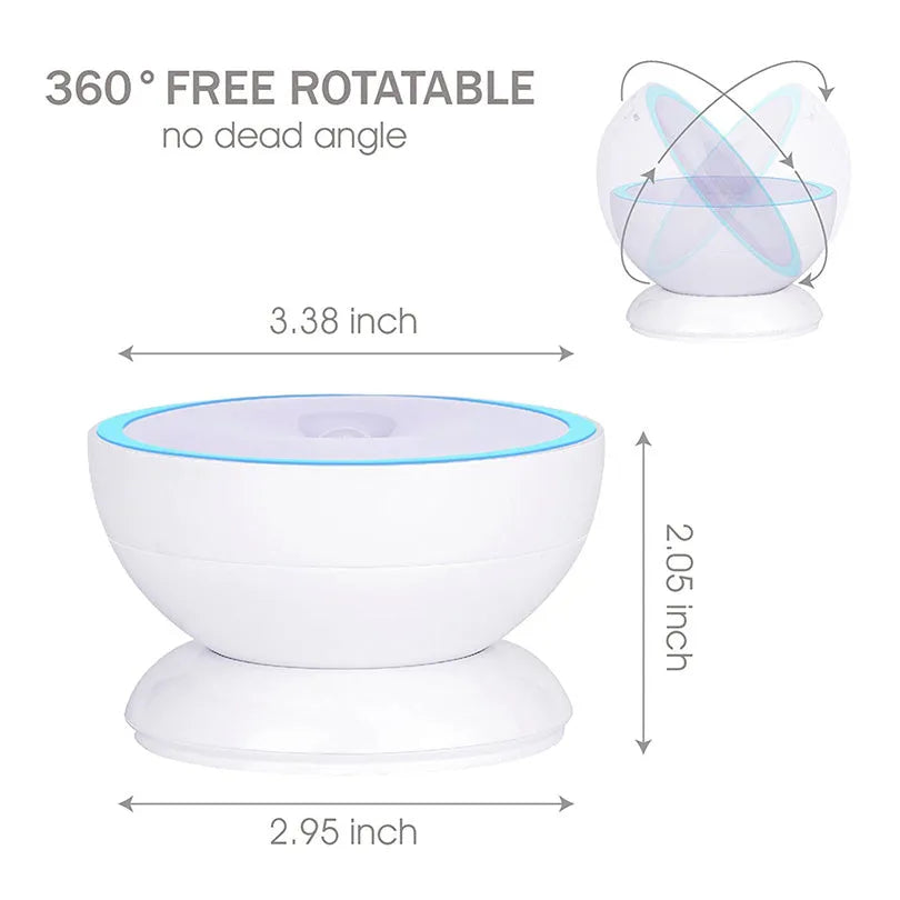 Human body induction night light with 360-degree rotating LED head, motion sensor, USB rechargeable, white colour