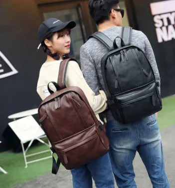 PU leather men's shoulder bag in black with double straps and stitching details