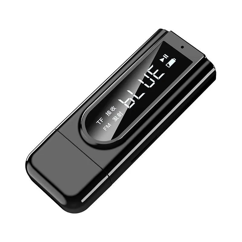 Black USB car FM Bluetooth transmitter adapter for MP3 playback with AUX input