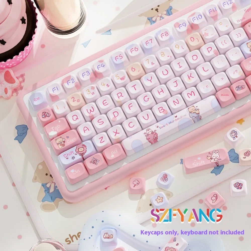 Sweet cotton candy gradient mechanical keyboard keycaps showing pink to blue colour transition