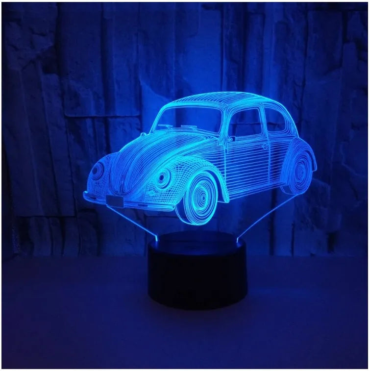 Modern LED table lamp with acrylic shade and touch controls showing colourful lighting effects