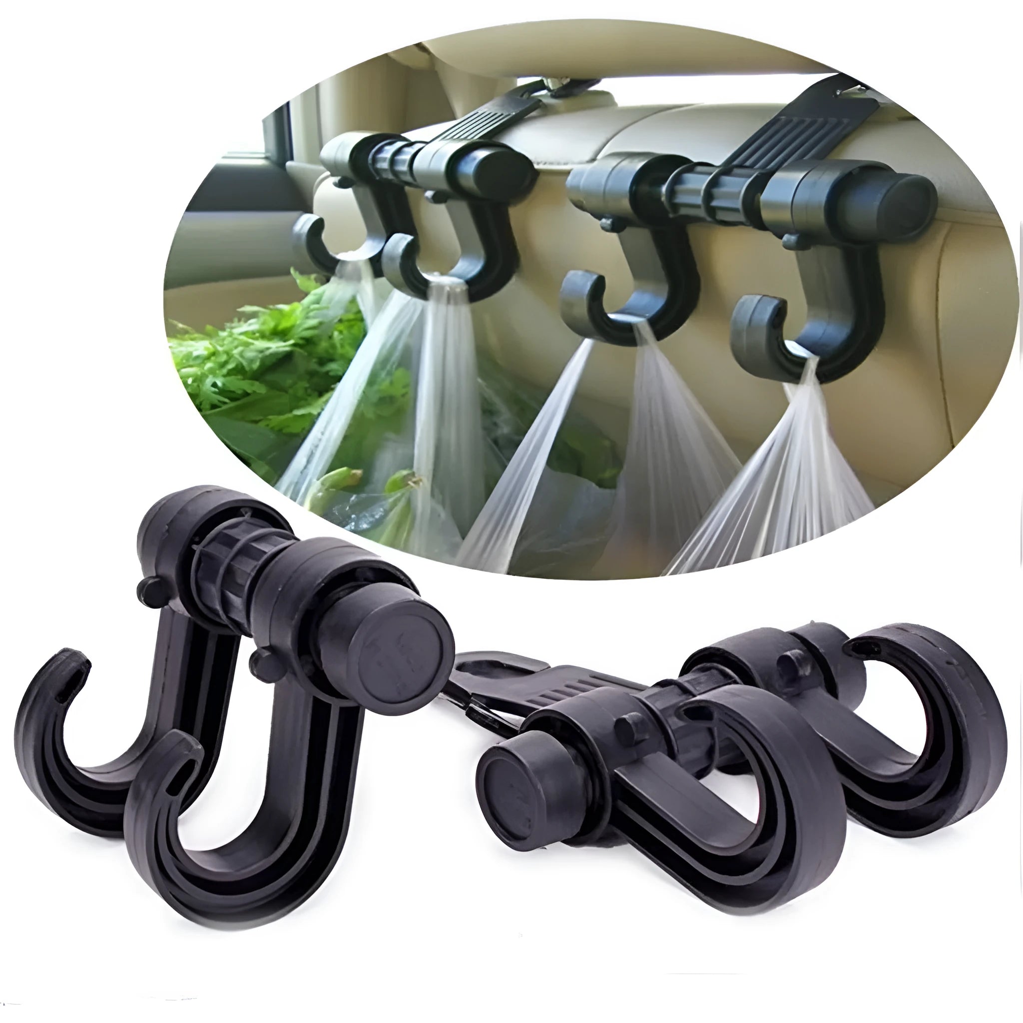 Polypropylene vehicle hanger 17x6x11cm hooking onto car seat for organising bags