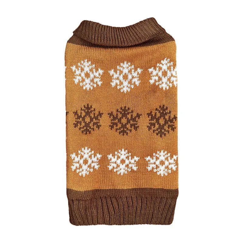 Snowflake patterned brown grey dog Christmas sweater made from acrylic fabric