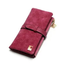 Korean retro style long wallet in soft PU leather with decorative lock and zip closure