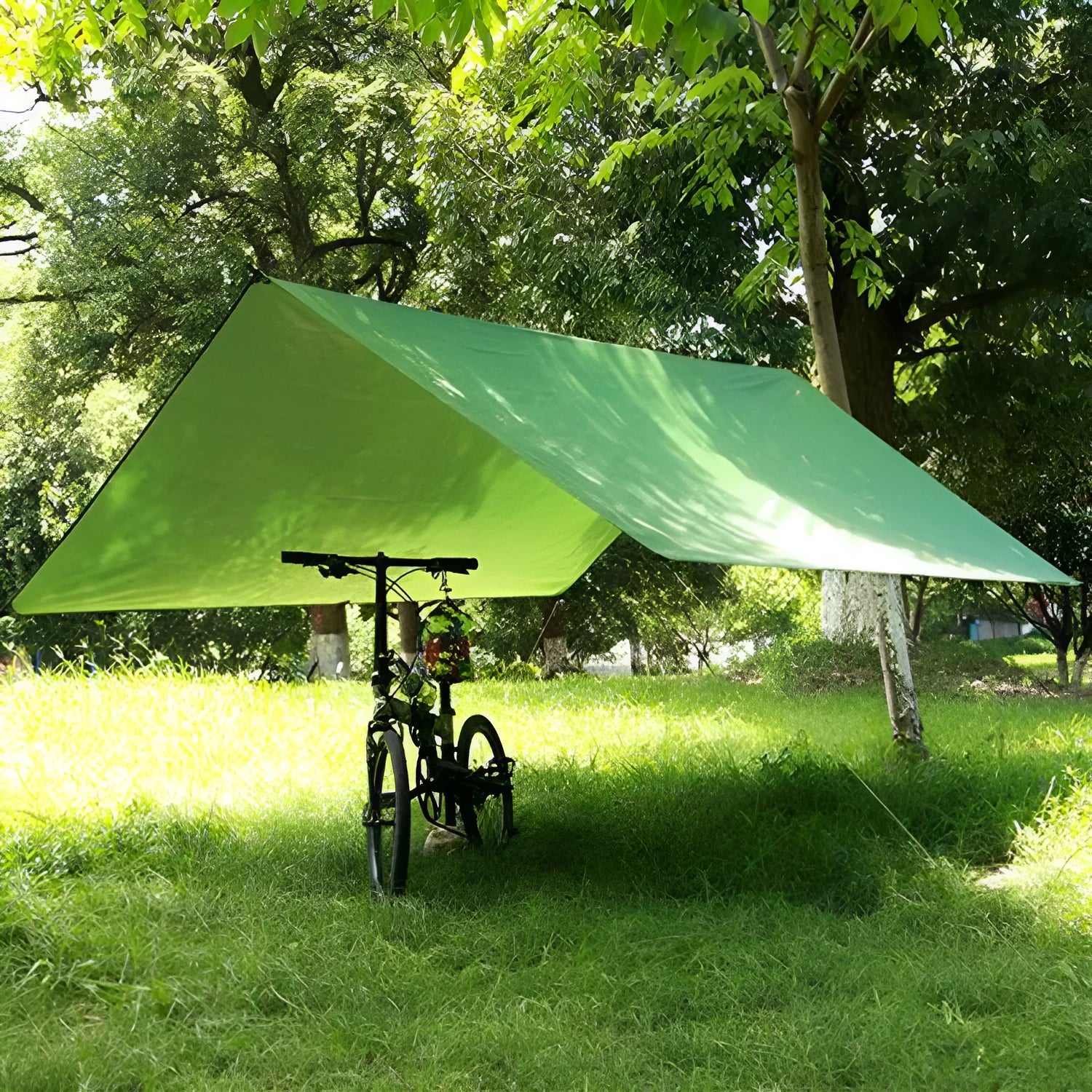 Outdoor awning sun shelter 300x300cm waterproof oxford fabric camping canopy in army green with wind ropes