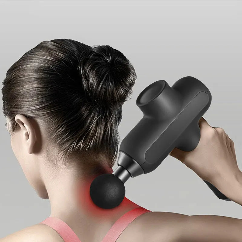 Muscle relaxation massager with six massage heads in black colour showing dimensions