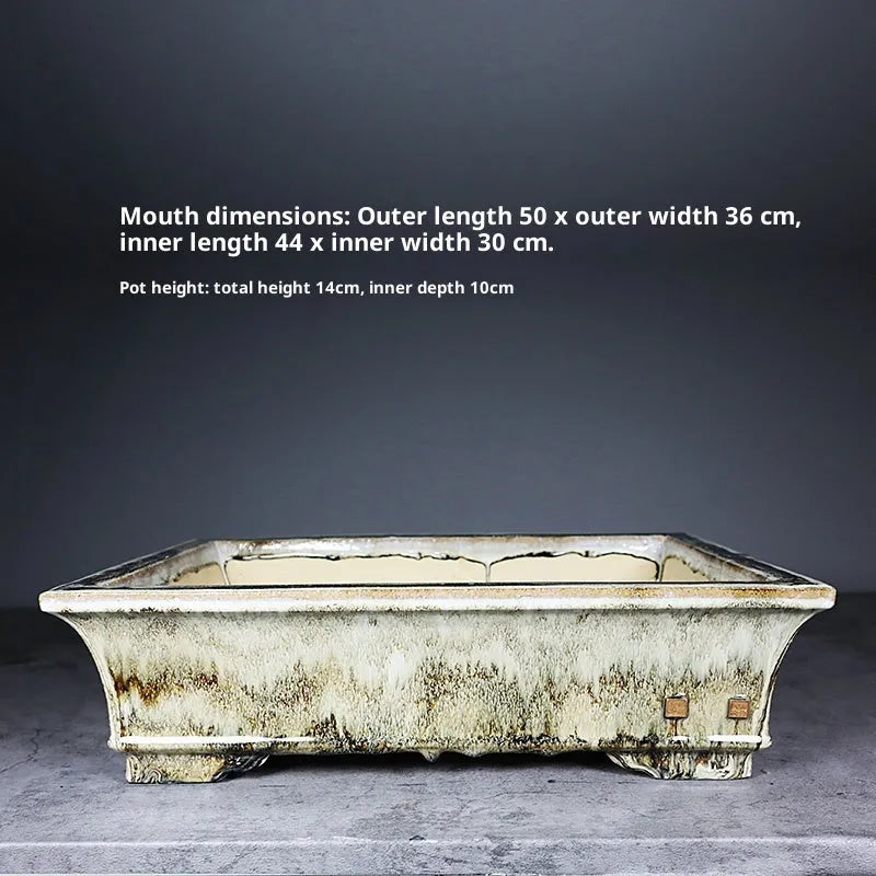 Rectangular glazed ceramic bonsai basin flower pot classical tree pile display dark Jun glaze size option