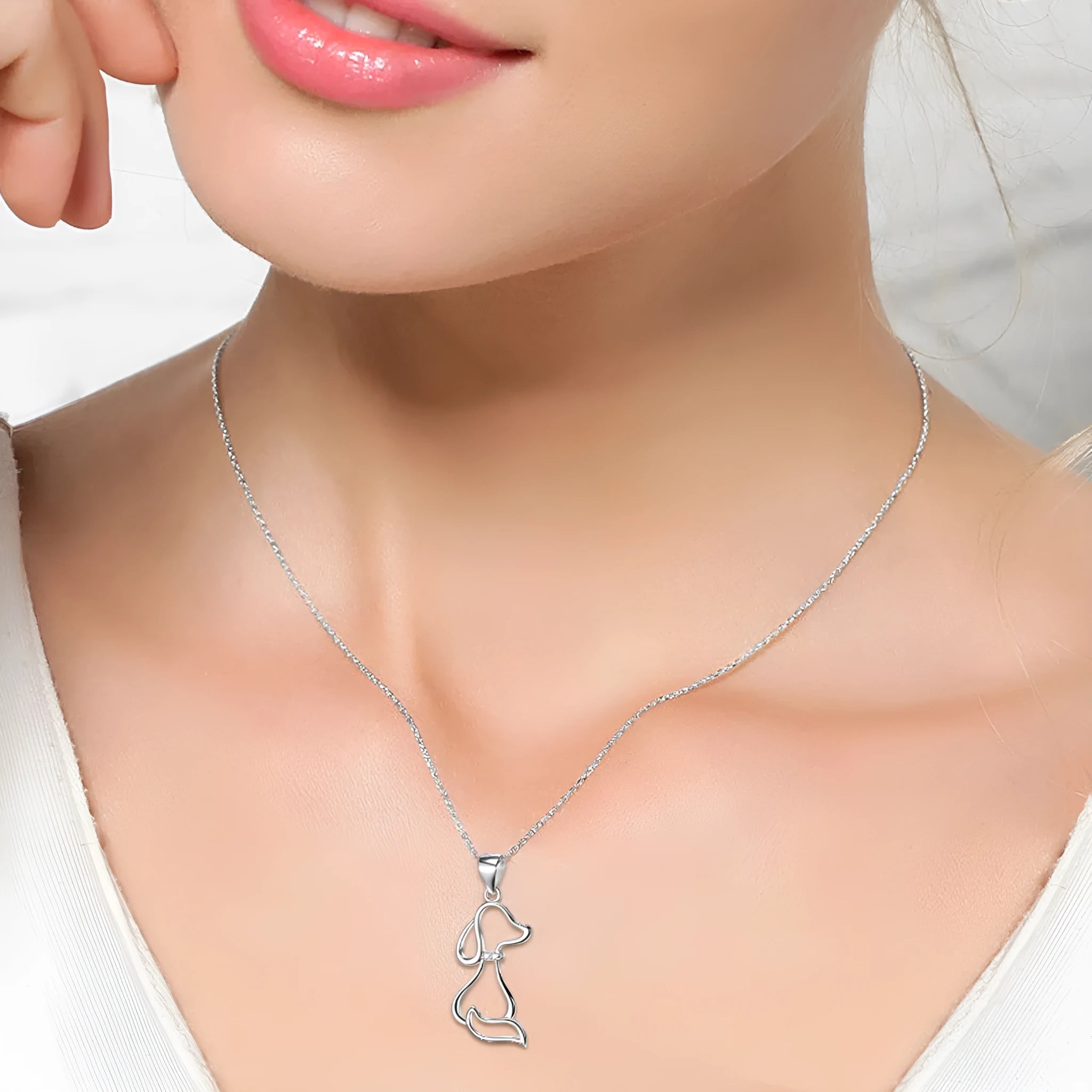 Ladies 925 sterling silver dog pendant necklace with adjustable round bead chain, unisex cartoon animal style