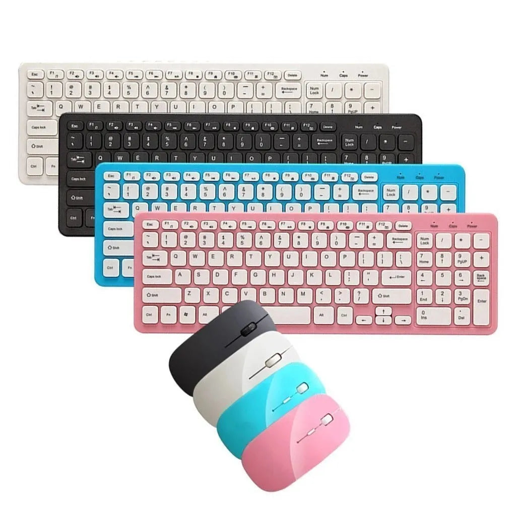 Black wireless keyboard and mouse set with USB receiver on a desk