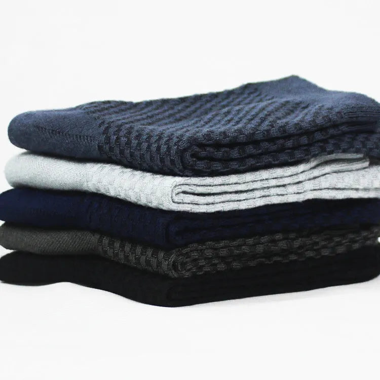 Men's bamboo fibre socks showing small square pattern in five colour options