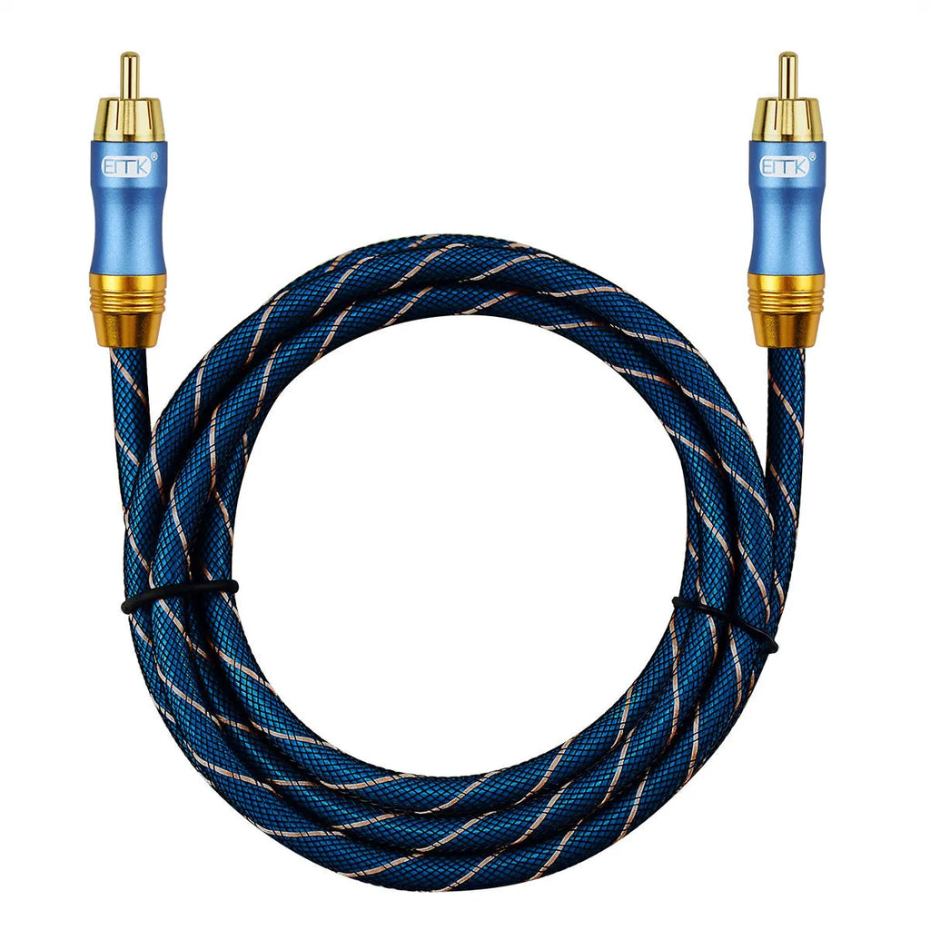 3 metre gold-plated digital coaxial audio cable with blue sheath and RCA connectors
