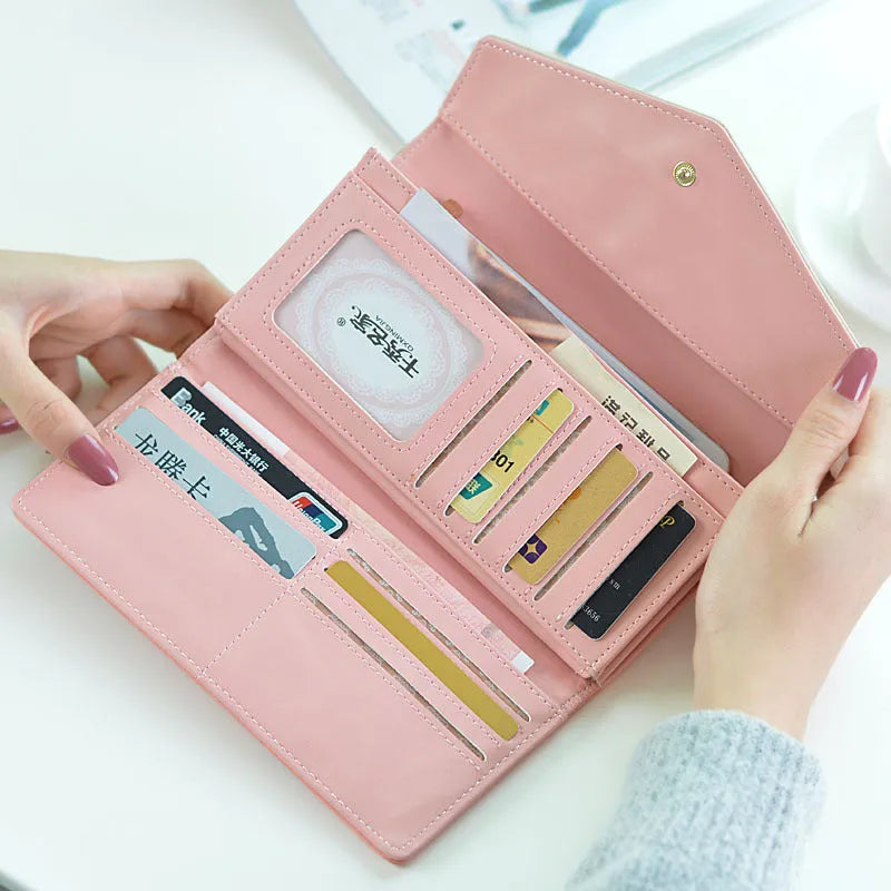 Large capacity three-fold PU leather wallet with buckle closure in five colour options