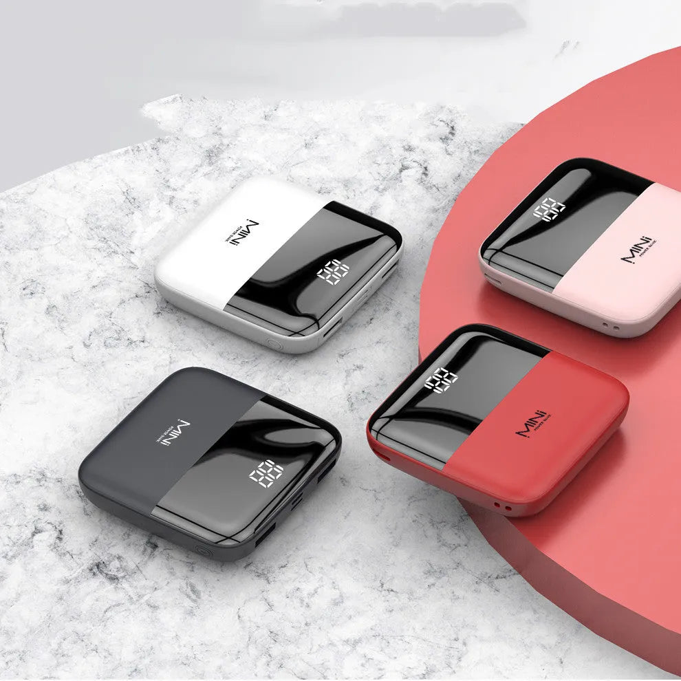 Android portable power bank with digital display showing battery level