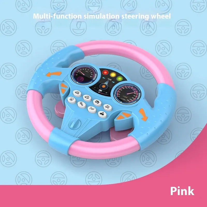 Pink plastic suction cup analog steering wheel toy with music buttons for children aged 4-6 years