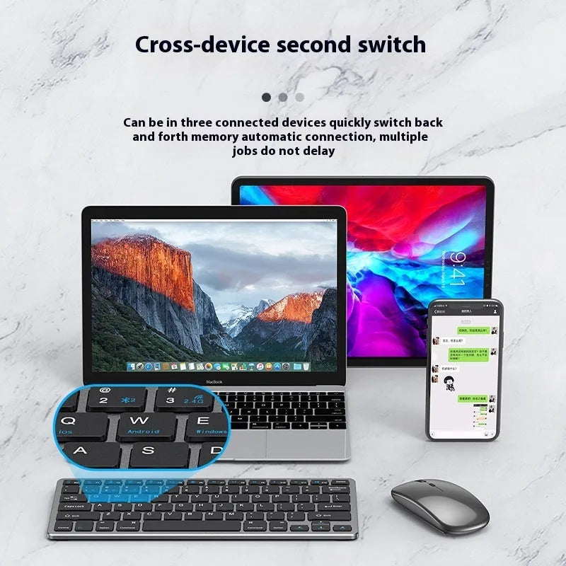 Black ultra-thin wireless keyboard and mouse set with rechargeable feature and keyboard cover