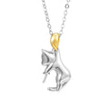 925 sterling silver cat charm clavicle necklace with an electroplated finish.