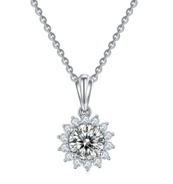 925 silver three piece jewellery set with moissanite pendant, stud earrings, and bracelet on white background