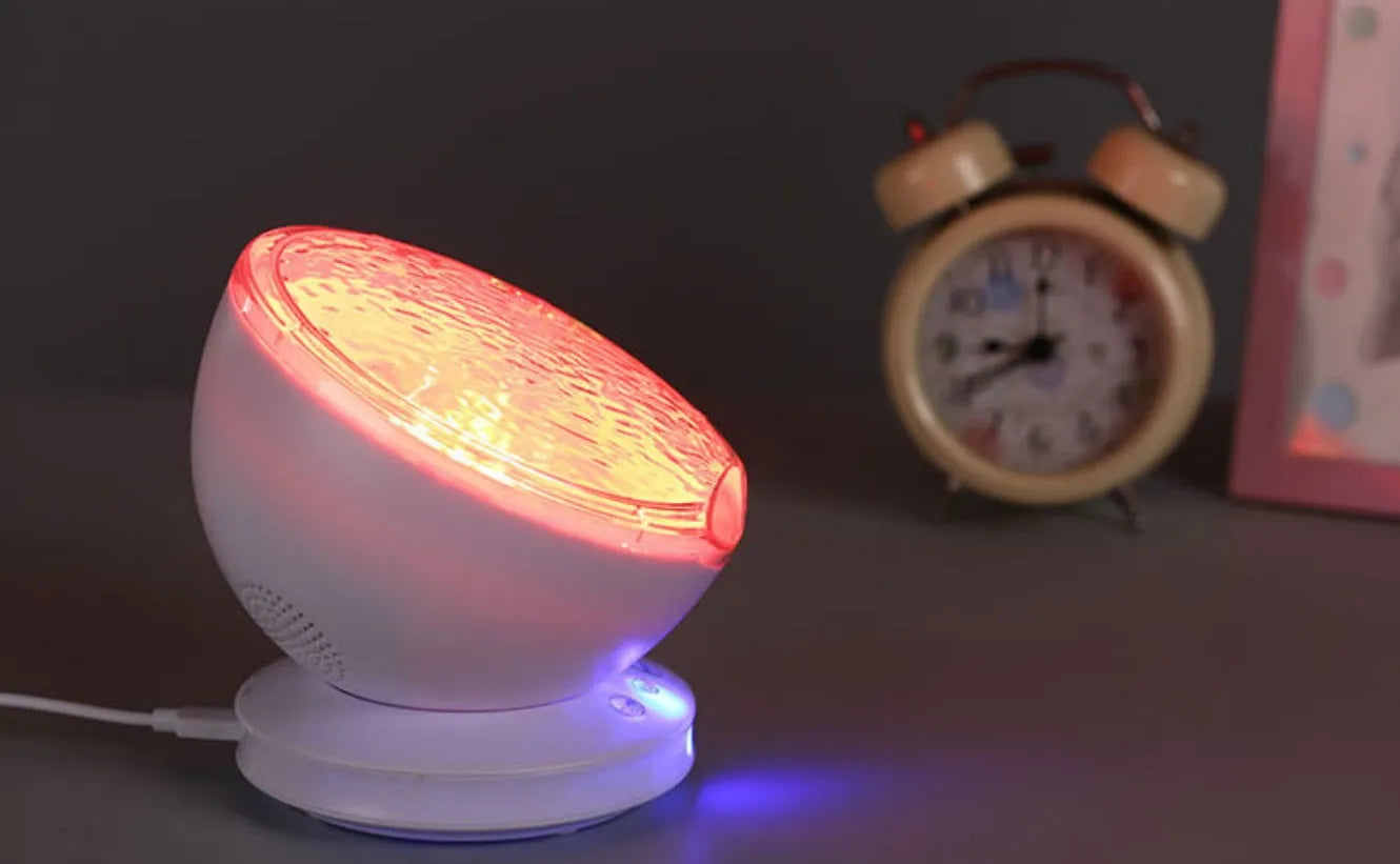 Ocean wave projector LED night light in white and blue with remote control
