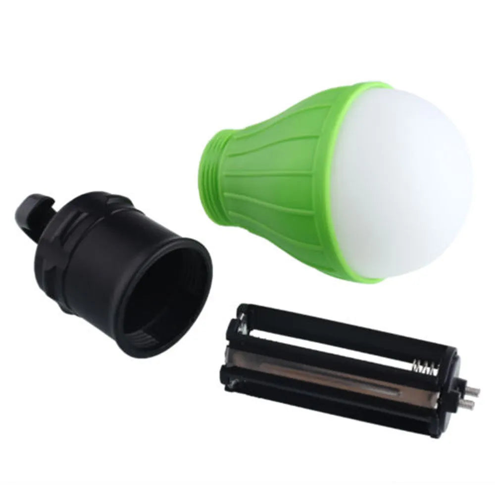Portable hanging hook camping light with three LED lamps in red, yellow, blue, or green colours