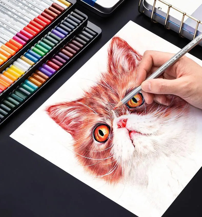 Water-soluble and oil-based colour pencil drawing set in tin box with 36 colours