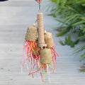 35cm sisal rope parrot chewing toy with wooden blocks and colourful shredded paper hanging from cage bars