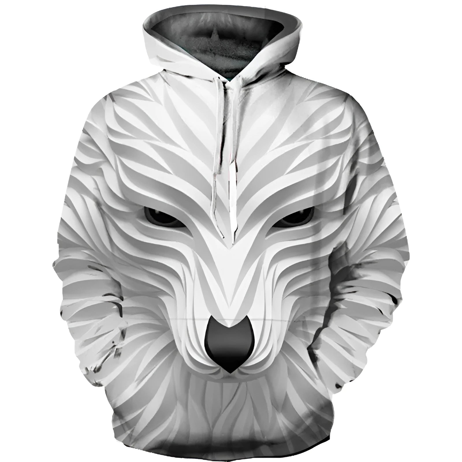 Men's long sleeve hoodie with 3D animal print, round neck, and hood