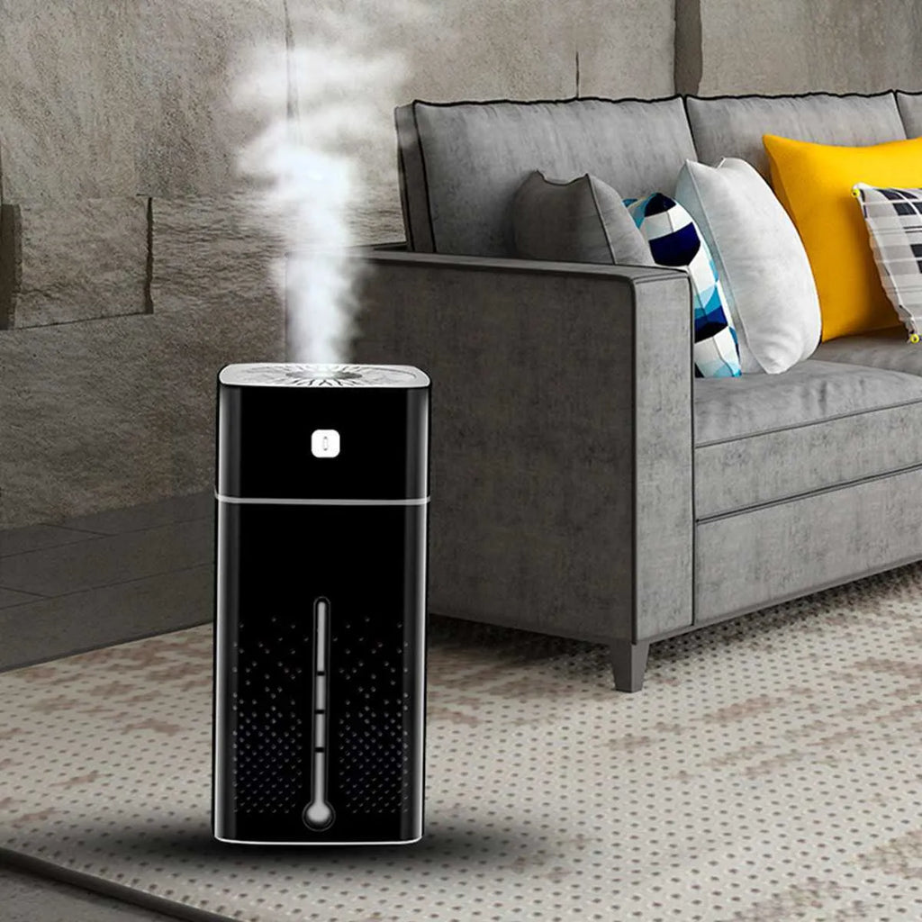 Black or white USB desktop humidifier with 1000ml tank for home office use.
