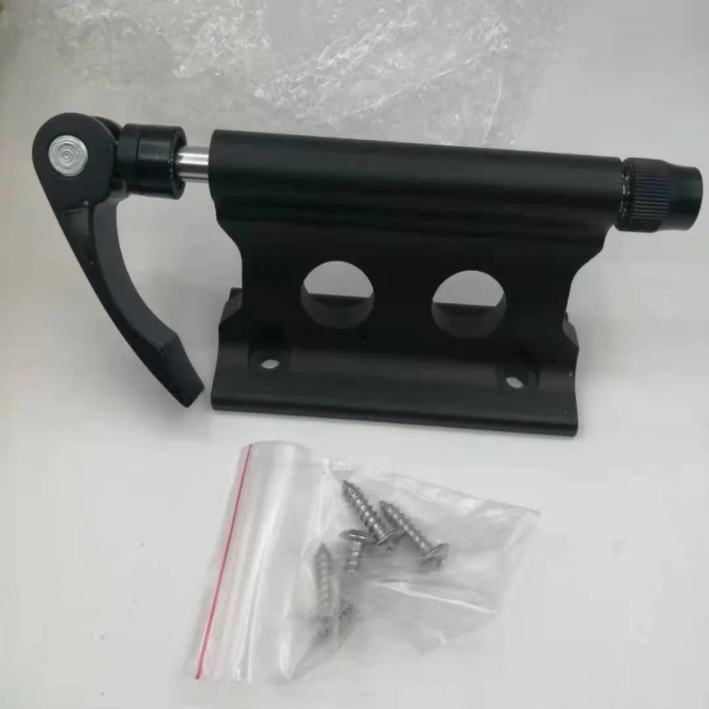 Silver metal quick-release fixing clip for bicycle handlebar or SUV rack accessory mounting