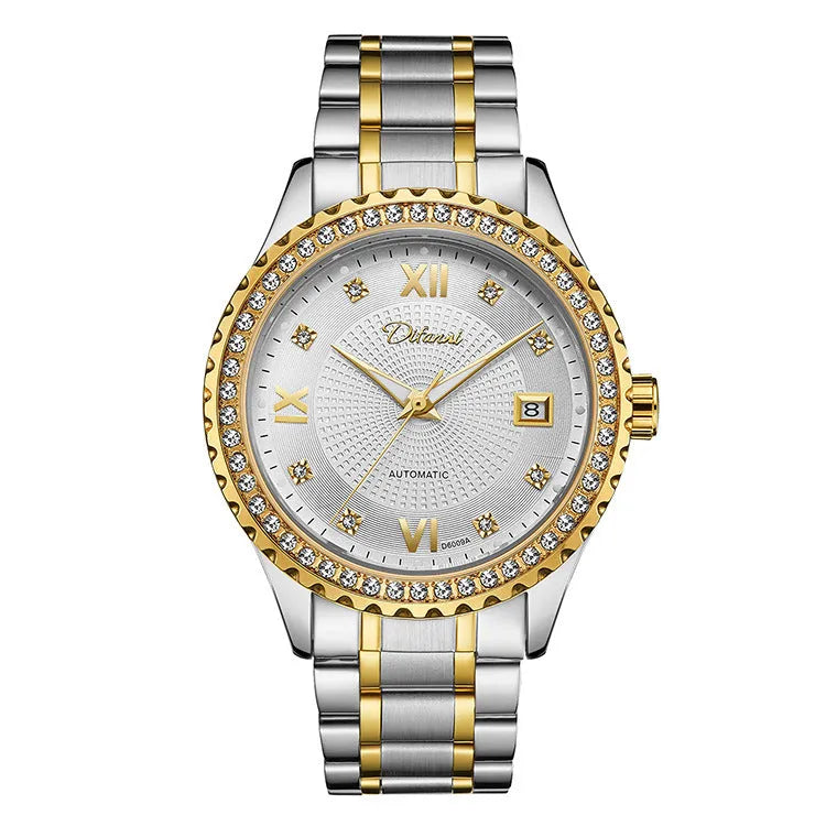 Fashionmonger men's automatic watch with luminous hands on gold or silver metal case.