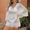 White water soluble polyester beach blouse free size women's beach cover-up
