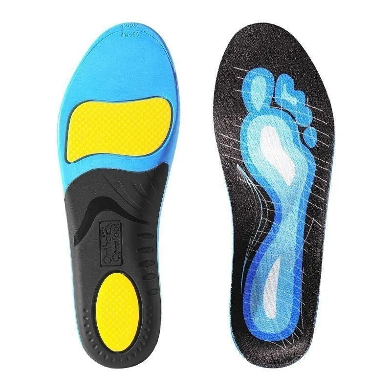 Blue and green flat foot correction insoles made from PU material with arch support design