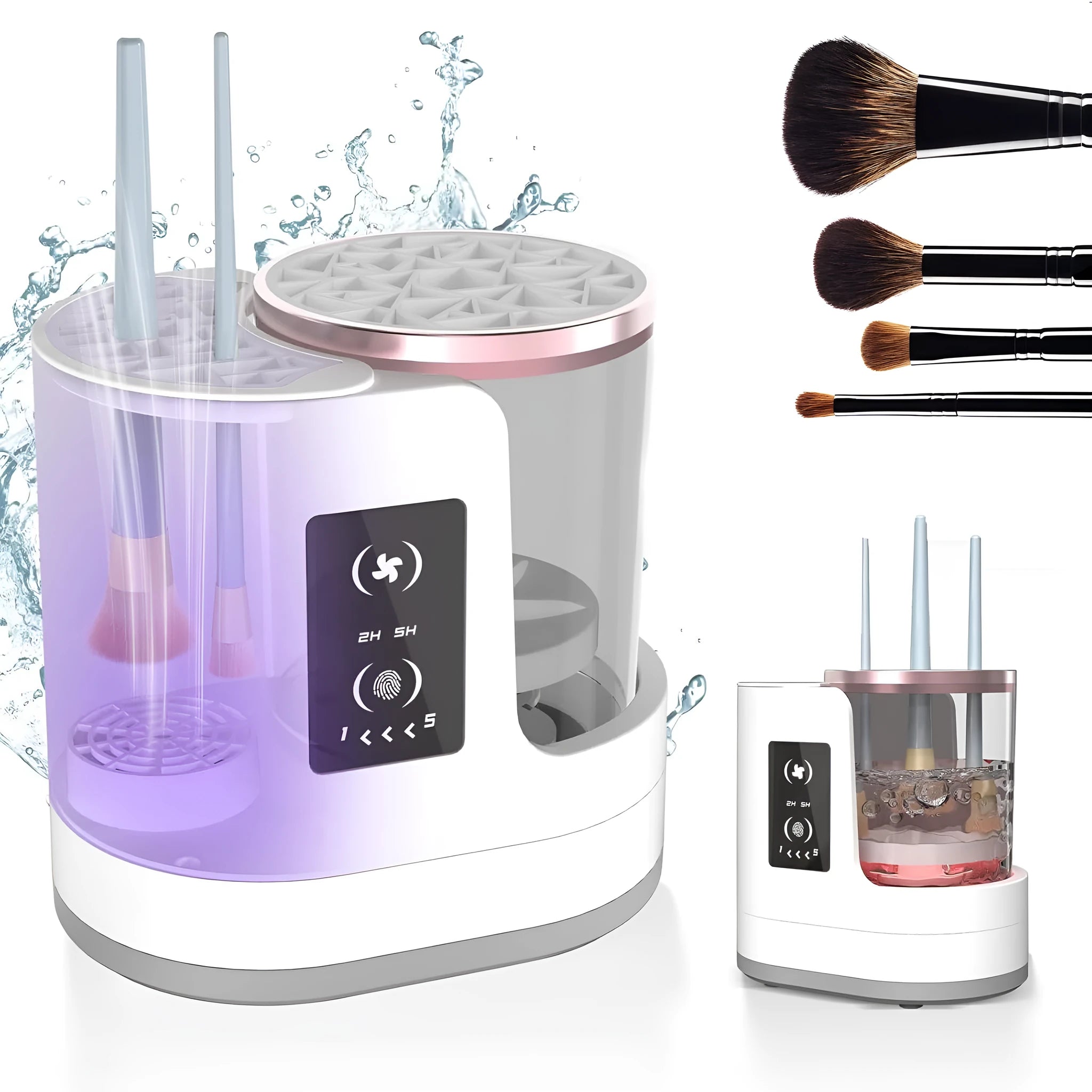 Electric makeup brush cleaner with drying chamber, 192x122x173mm, ABS PC TPE construction, EU plug variant